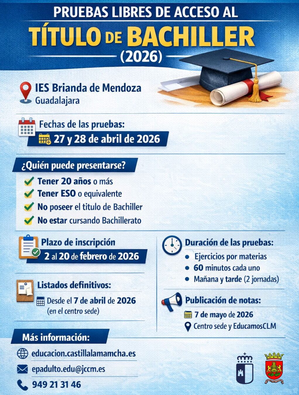 Pruebas libres para la obtención del Título de Bachiller 2026 ...